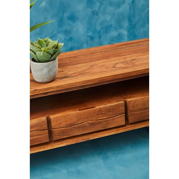 Tumša dabīga toņa akācijas masīvkoka TV galdiņš 140x52x50 cm Simla – Premier Housewares-image-4