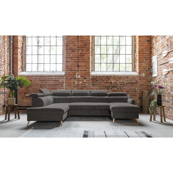 Tumši pelēks samta salokāms stūra dīvāns (ar kreiso stūri/U veida) Sweet Harmony – Miuform-image-1