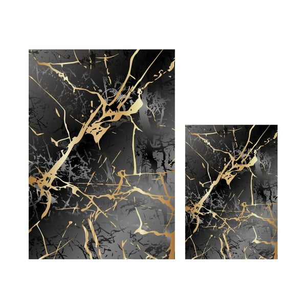 Melni/zelta krāsas vannas istabas paklājiņi (2 gab.) 60x100 cm Marble – Mila Home