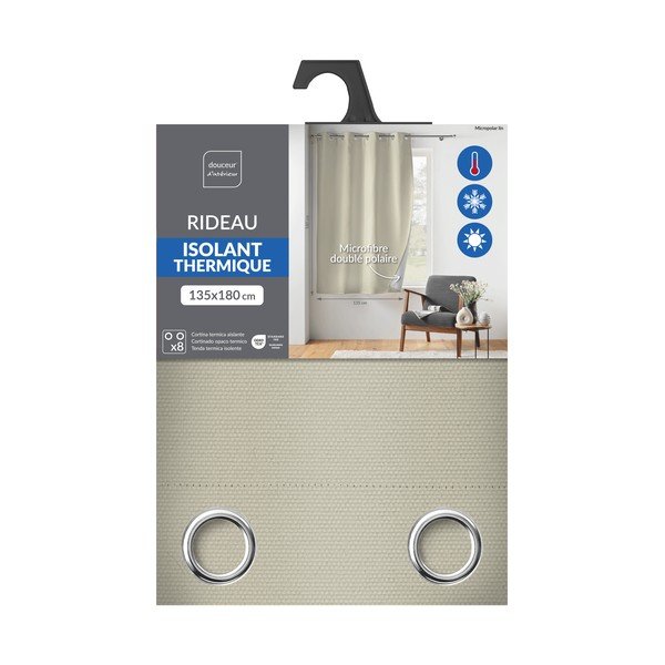 Bēšs mikrošķiedras siltumizolējošs/daļēji gaismu necaurlaidīgs aizkars 135x180 cm Micropolar – douceur d'intérieur-image-3