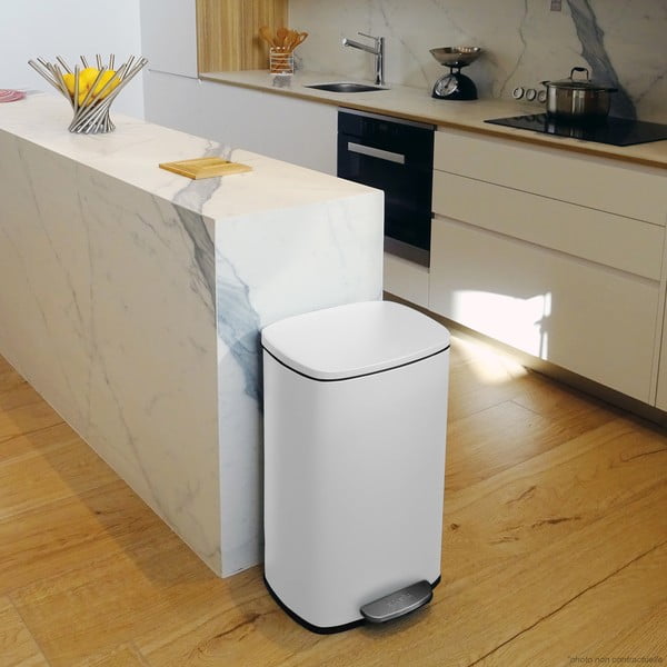 Matēti balta tērauda atkritumu tvertne ar pedāli 50 l   Akira – Spirella-image-1