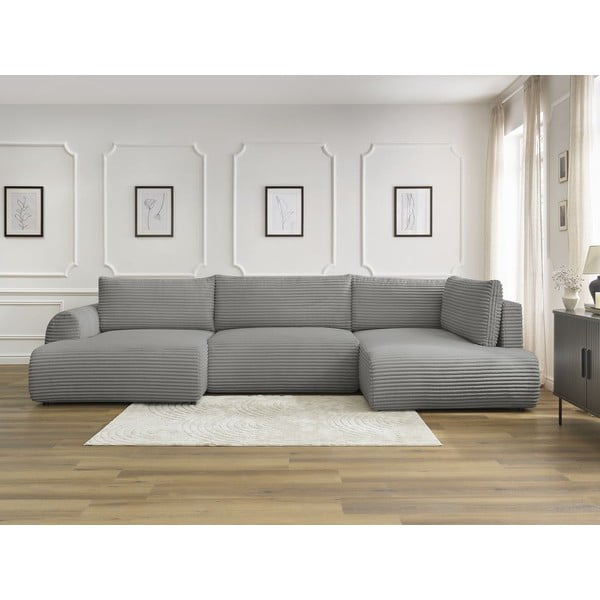 Tumši pelēks velveta salokāms/ar uzglabāšanas vietu stūra dīvāns (ar labo stūri/U veida) Lucien – Bobochic Paris-image-1