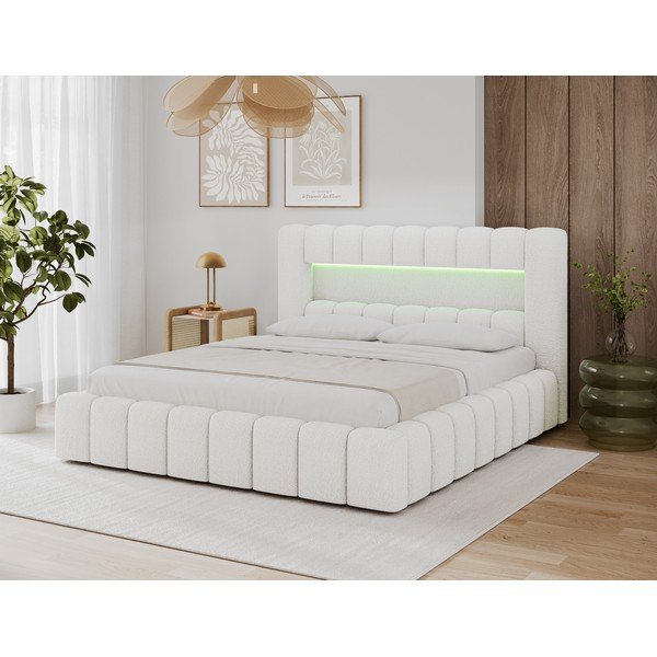 Krēmkrāsas polsterēta divvietīga gulta ar veļas kasti ar redelēm 160x200 cm Lamica – ELTAP-image-4