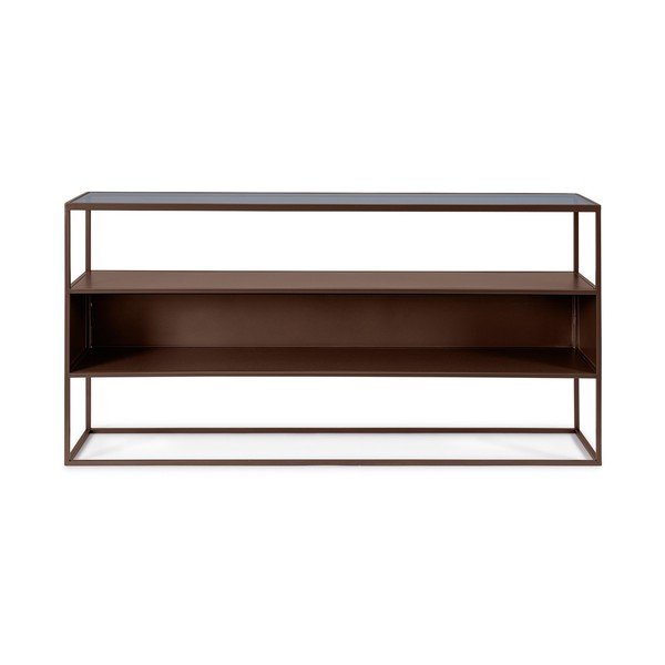 Tumši brūns konsoles galds ar stikla galda virsmu 30x140 cm Godric – Bizzotto-image-3