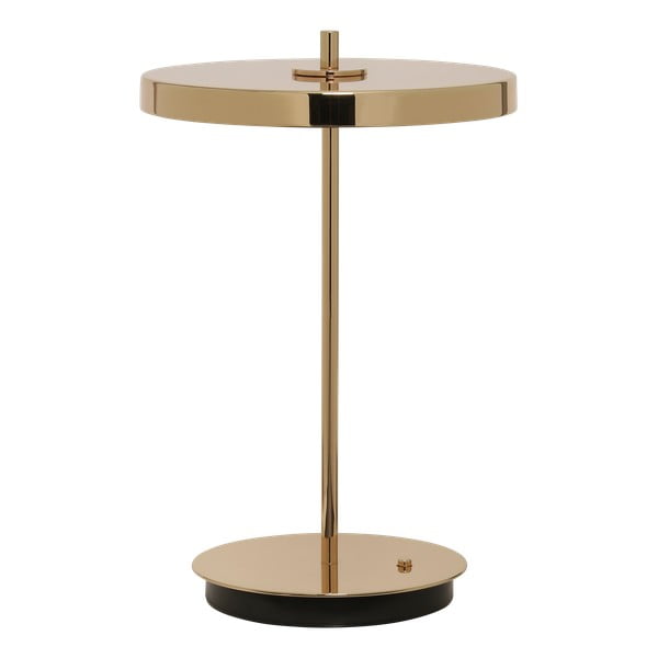 Zelta krāsas LED galda lampa ar regulējamu spilgtumu un metāla abažūru (augstums 31 cm) Asteria Move – UMAGE