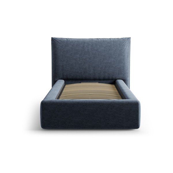 Tumši zila polsterēta vienvietīga gulta ar veļas kasti un redelēm 90x200 cm Kaelle – Micadoni -image-3