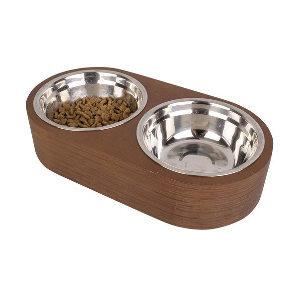 2 metāla bļodu komplekts mājdzīvniekiem tumšā koka statīvā PT LIVING Pet, platums 18 cm-image-4
