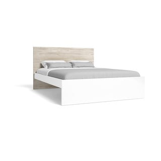 Balta/dabīga toņa divvietīga gulta ar ozolkoka imitāciju 160x200 cm Sahara – Marckeric