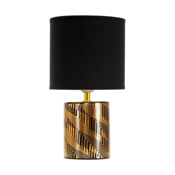 Melna/zelta krāsas keramikas galda lampa ar auduma abažūru (augstums 28 cm) Glam Dark – Mauro Ferretti