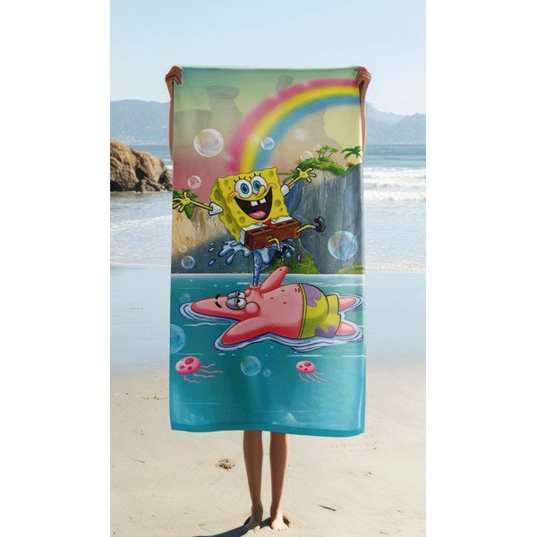 Kokvilnas bērnu dvielis 70x140 cm Sponge Bob "Tropical Duo" – Jerry Fabrics-image-1