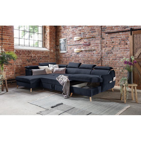 Tumši zils samta salokāms stūra dīvāns (ar kreiso stūri/U veida) Sweet Harmony – Miuform-image-3