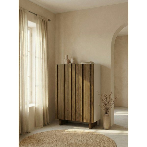 Krēmkrāsas/dabīga toņa priedes masīvkoka skapītis 90x120x43 cm Marlo – Marckeric-image-1