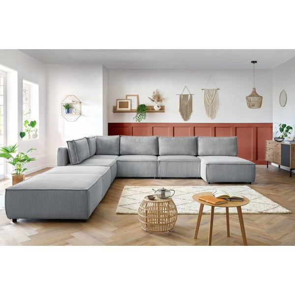 Gaiši pelēks velveta stūra dīvāns (U veida/ar maināmu stūri) Nihad modular – Bobochic Paris-image-1