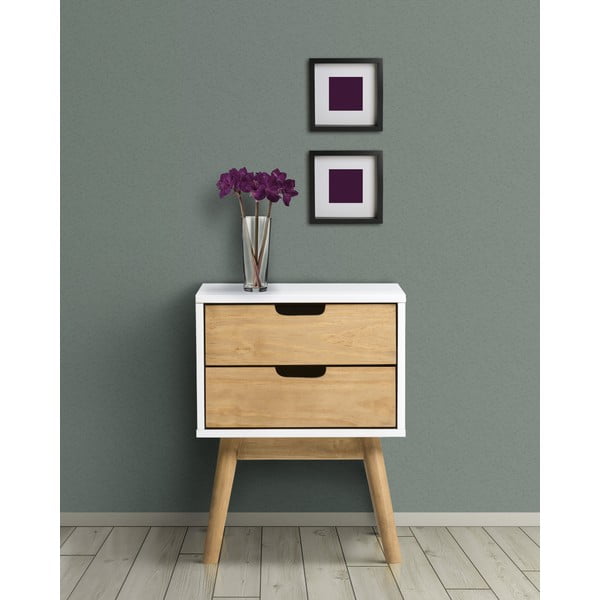 Balts un brūns priedes masīvkoka naktsgaldiņš Marckeric Baku-image-1