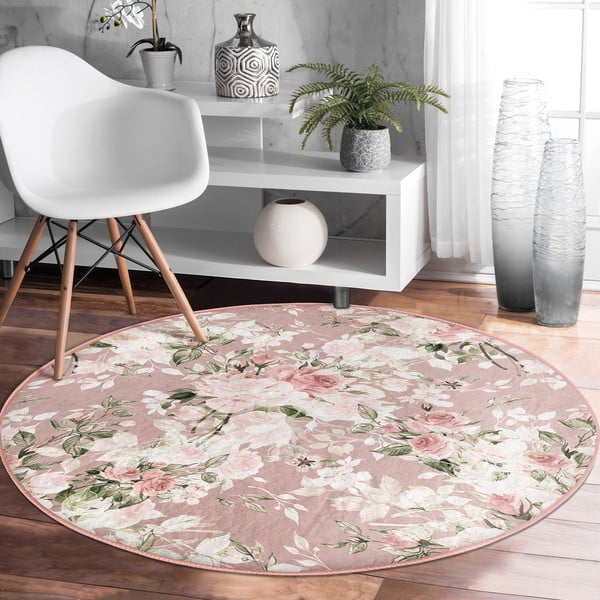 Gaiši rozā mazgājams robotu putekļu sūcējiem piemērots apaļš paklājs ø 120 cm Comfort – Mila Home-image-4