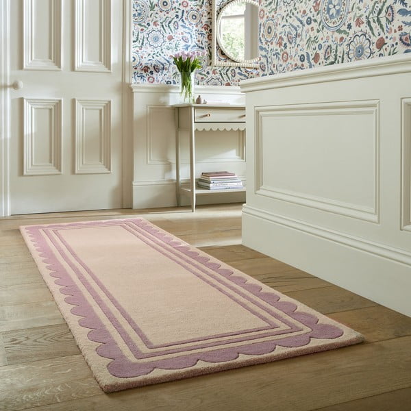 Violets/dabīga toņa ar rokām darināts vilnas celiņa paklājs 80x230 cm Lois Scallop – Flair Rugs-image-1