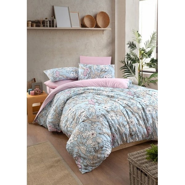 Zila/rozā divguļamā gultas veļa ar palagu 160x220 cm Floral – Mila Home