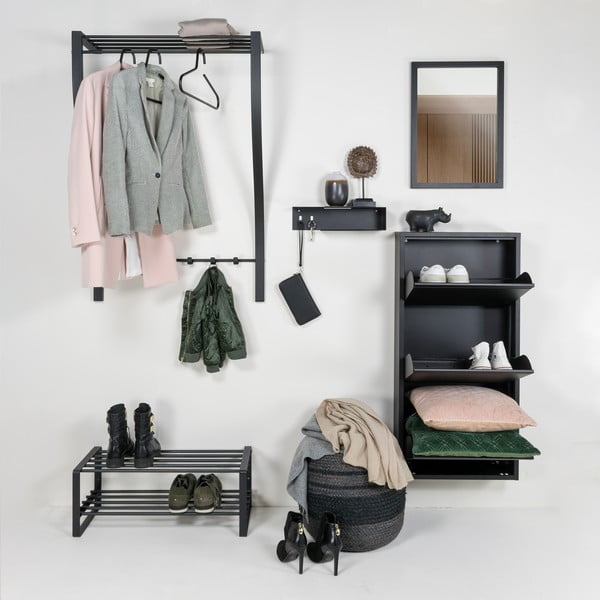 Melns metāla sienas pakaramais ar plauktu 75 cm Carve – Spinder Design-image-3