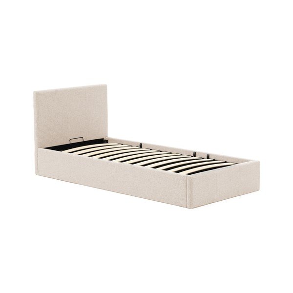 Bēša polsterēta vienvietīga gulta ar veļas kasti ar redelēm 90x200 cm Nahiri – Kave Home