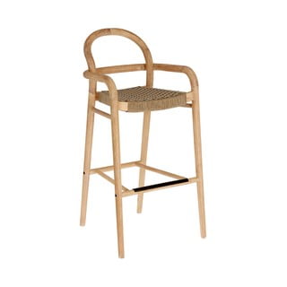 Dārza bāra krēsls no eikalipta koka ar bēšu polsterējumu Kave Home Sheryl, augstums 79 cm