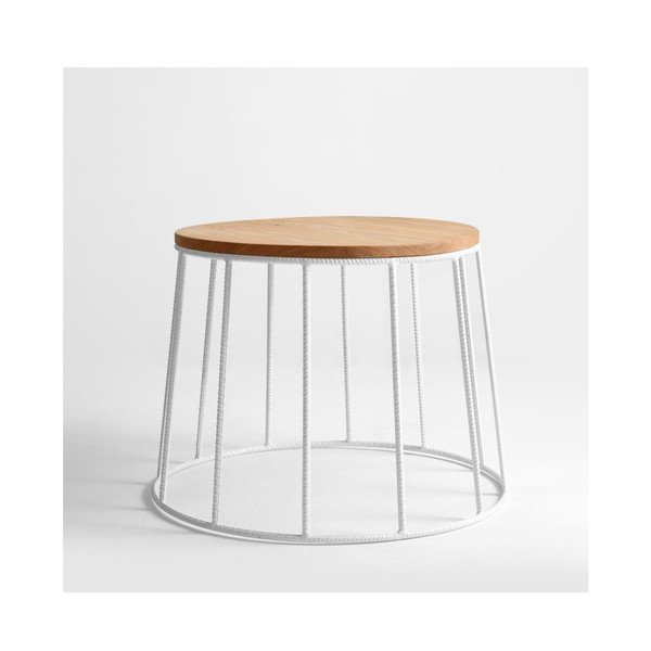 Žurnālgaldiņš ar baltu struktūru un ozolkoka virsmu Custom Form Memo, ⌀ 50 cm-image-1