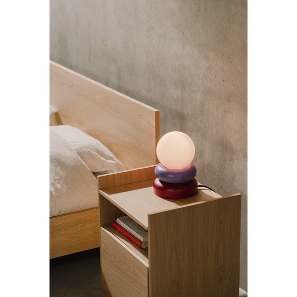 Sarkana/violeta masīvkoka galda lampa ar stikla abažūru (augstums 24 cm) Otem – noo.ma-image-1