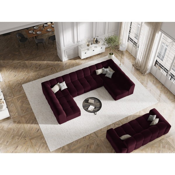Bordo sarkans samta stūra dīvāns (U veida) Kendal – Micadoni Home-image-1