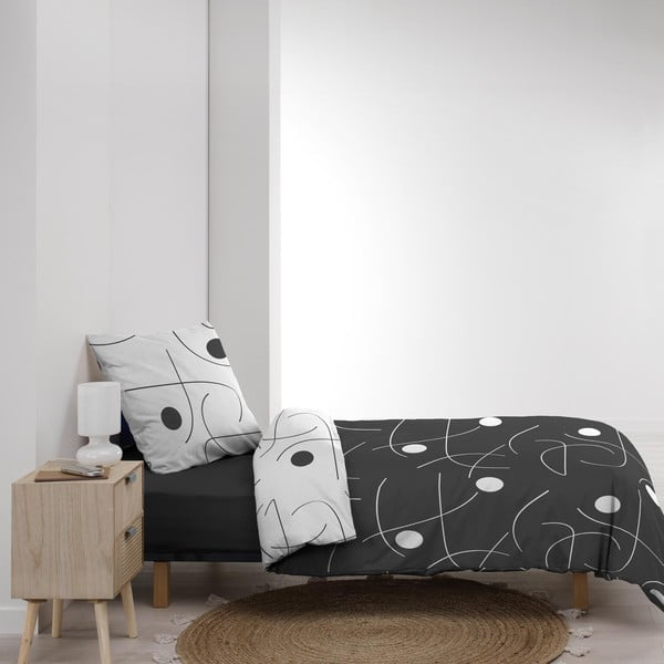 Balta/tumši pelēka vienguļamā mikrošķiedras gultas veļa 140x200 cm Sonate – douceur d'intérieur-image-4