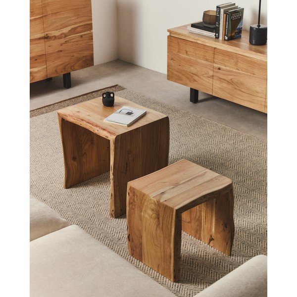 Akācijas masīvkoka sānu galdiņi (2 gab.) 40x50 cm Lomiri – Kave Home-image-1