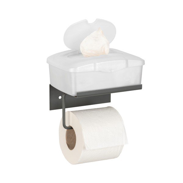 Antracīta pelēks metāla pašlīmējošs tualetes papīra turētājs ar plauktu Desulo – Wenko-image-4