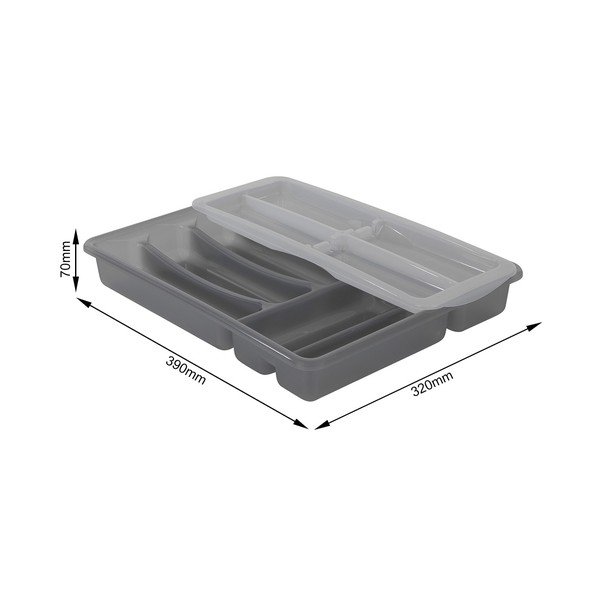 Pelēks plastmasas organizators atvilktnei 39 x 32 cm Basic Plus – Rotho-image-1