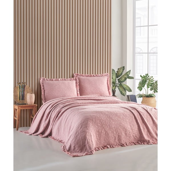 Rozā gultas pārklājs un spilvendrānas divguļamai gultai 220x240 cm Ilda – Mijolnir