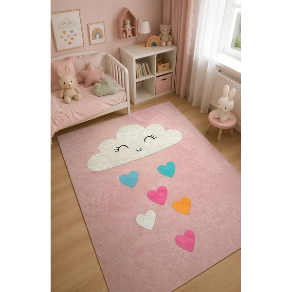 Rozā mazgājams bērnu paklājs 140x190 cm Clouds – Mila Home-image-1