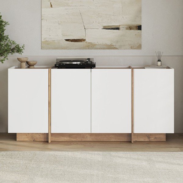 Balta kumode ar priedes koka imitāciju ar caurumu vadiem 180x80x45 cm Dorma – Kalune Design-image-1