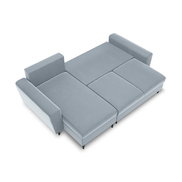 Gaiši zils samta salokāms stūra dīvāns ar uzglabāšanas vietu Kyoto – Cosmopolitan Design-image-1