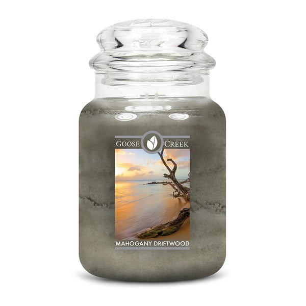 Aromatizēta svece stikla burciņā Goose Creek Watered Mahogany, deg 150 stundas.