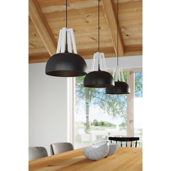 Melna piekaramā lampa ar koka/metāla abažūru ø 30 cm Olla – Sollux-image-3