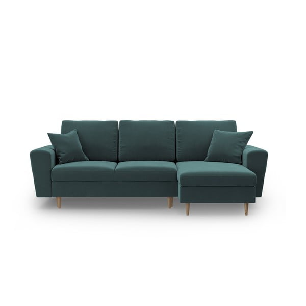 Zaļganzils samta salokāms stūra dīvāns ar uzglabāšanas vietu Kyoto – Cosmopolitan Design