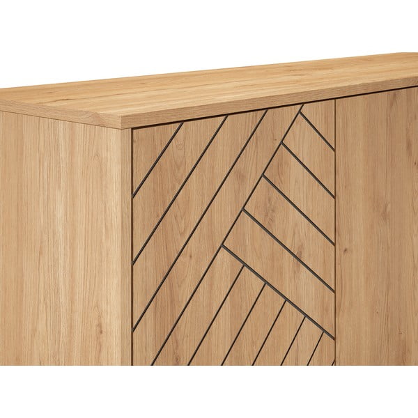 Antracīta pelēka/dabīga toņa zema kumode ar ozolkoka imitāciju 140x80 cm Madona – Marckeric-image-1