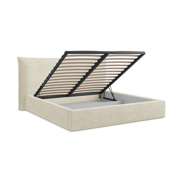 Bēša polsterēta divvietīga gulta ar veļas kasti ar redelēm 160x200 cm Esala – Makamii-image-3