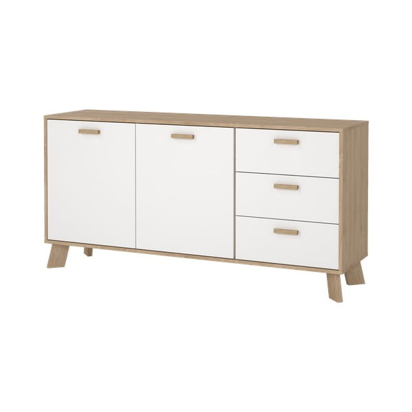 Balta/dabīga toņa kumode ar ozolkoka imitāciju 147x73x39 cm Ikast – Tvilum-image-4