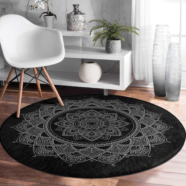 Melns mazgājams robotu putekļu sūcējiem piemērots apaļš paklājs ø 100 cm Comfort – Mila Home-image-4