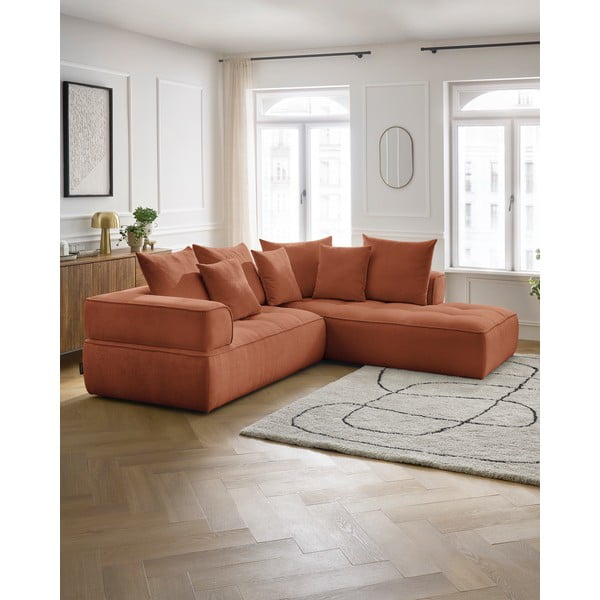 Terakotas oranžs stūra dīvāns no šenila auduma (ar labo stūri/L veida) Whesley – Bobochic Paris-image-1