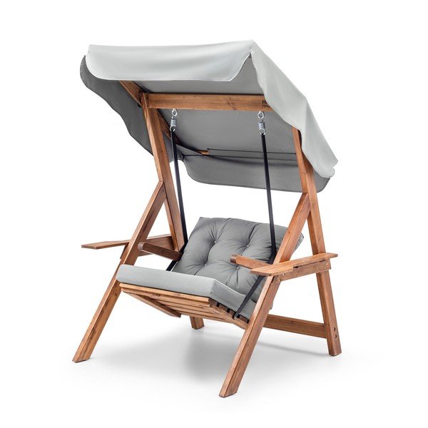 Pelēka/dabīga toņa masīvkoka dārza šūpoles Galata – Floriane Garden-image-3