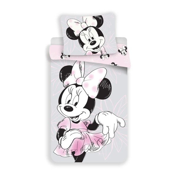 Rozā/pelēka vienguļamā kokvilnas bērnu gultas veļa 140x200 cm Minnie Beautiful – Jerry Fabrics