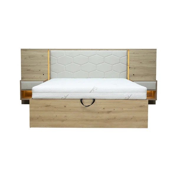 Bēša polsterēta/no skaidu plāksnēm divvietīga gulta ar veļas kasti ar redelēm 160x200 cm Palmeraie – Bobochic Paris