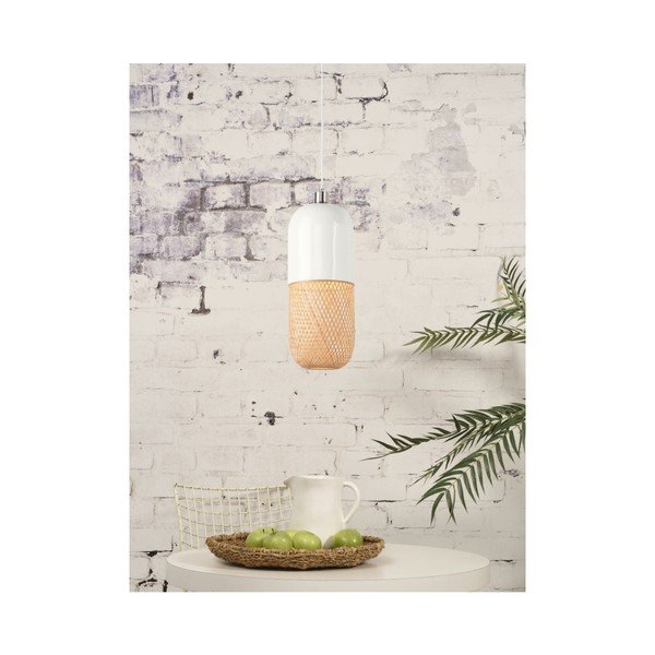 Balta un brūna bambusa dubultā piekaramā lampa Good&Mojo Mekong, ⌀ 20 cm-image-1