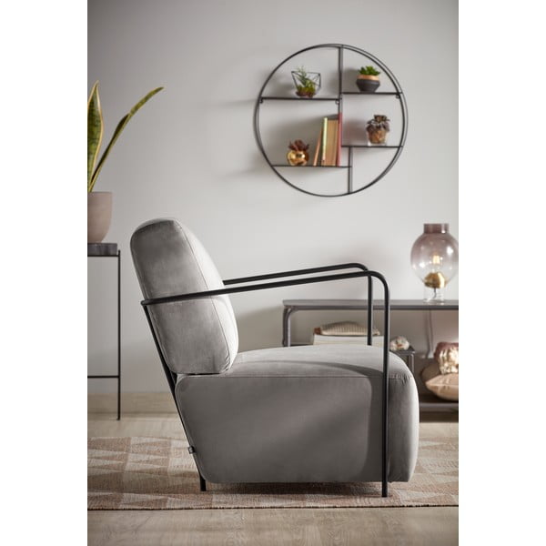 Pelēks samta atpūtas krēsls Kave Home Gamer-image-1