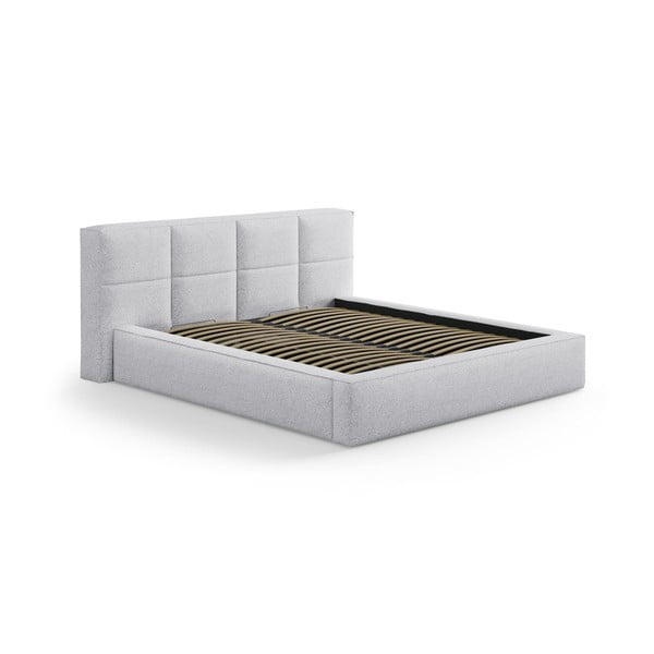 Gaiši pelēka polsterēta divvietīga gulta ar veļas kasti un redelēm 200x200 cm Simon – Micadoni -image-4