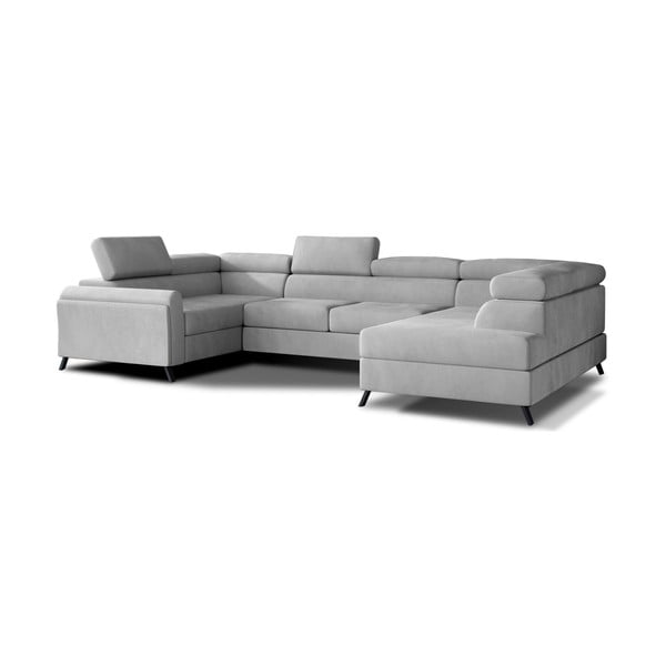 Gaiši pelēks samta salokāms/ar uzglabāšanas vietu stūra dīvāns (ar labo stūri/U veida) Escada – ELTAP